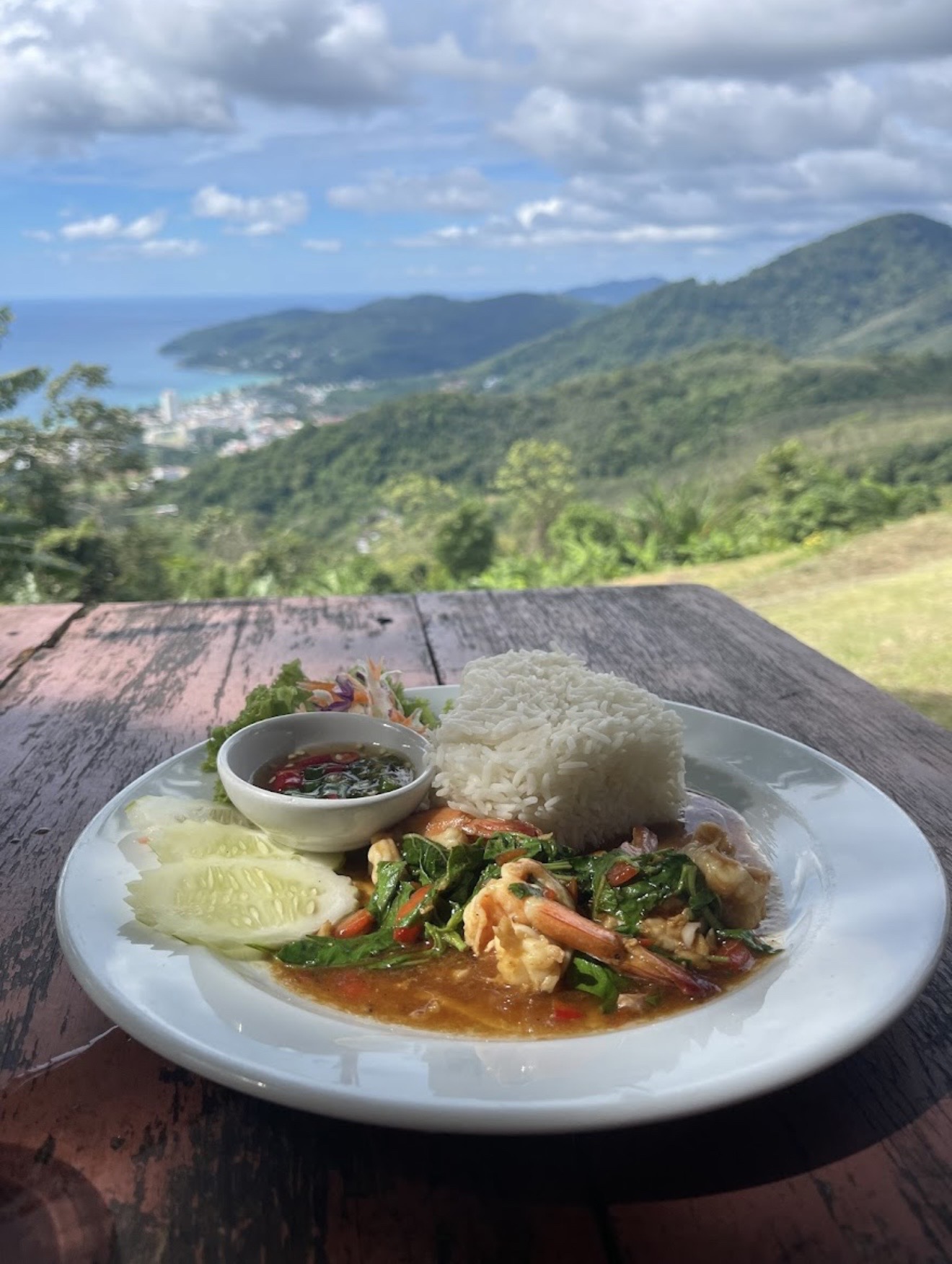 Thai basil seafood rice with sea view