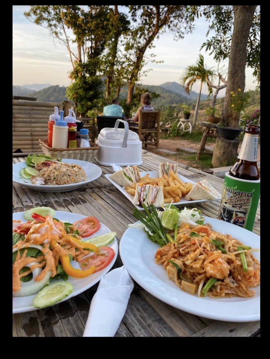 Thai food table with view